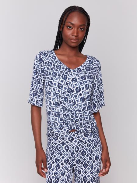 Microfiber Short Sleeve Geo Print Top
