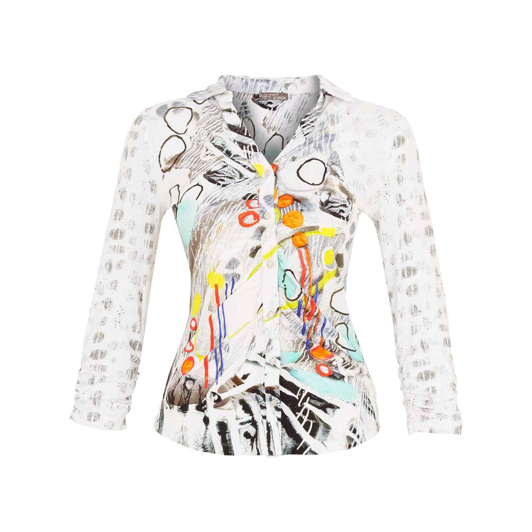 Abstract Print Button-Up Blouse