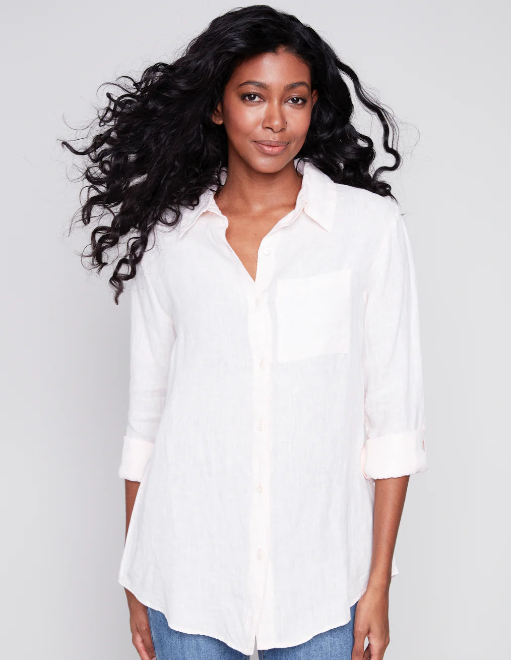 Crisp Linen Front Pocket Blouse