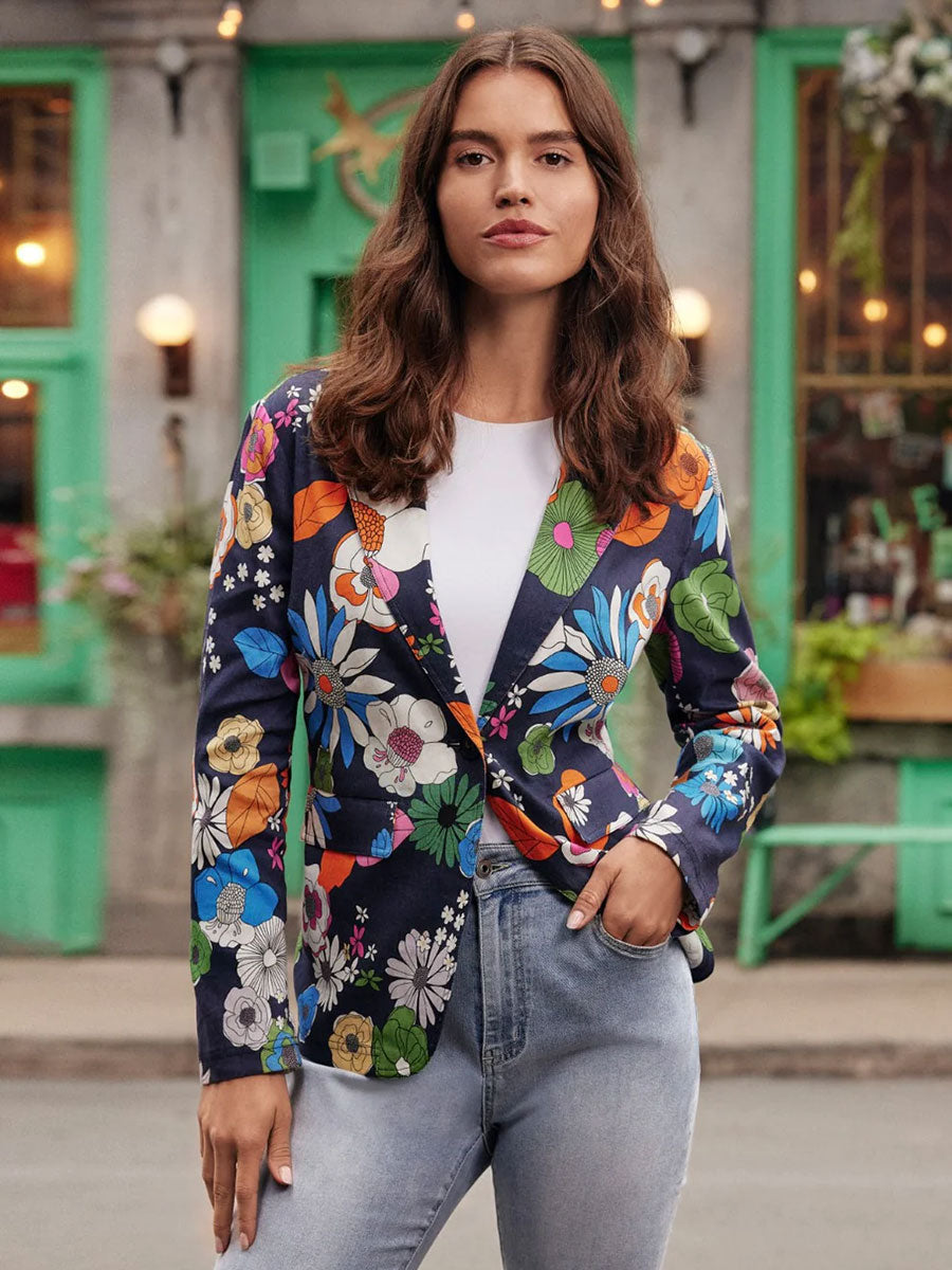 Floral Pattern Linen Blazer
