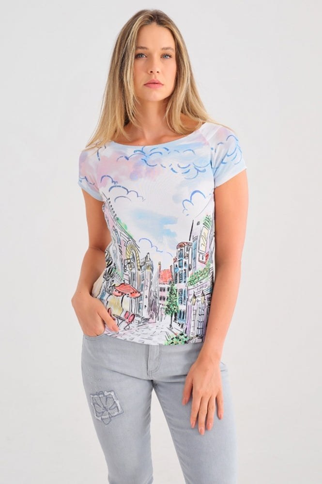 City Print Short Sleeve Top