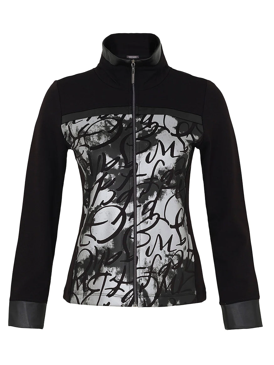 Poetry Print Top With Pleather Sleeve