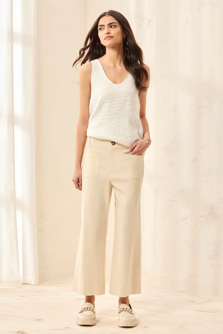 Signature Stretch Twill Button‑Front Wide‑Leg Ankle Pants