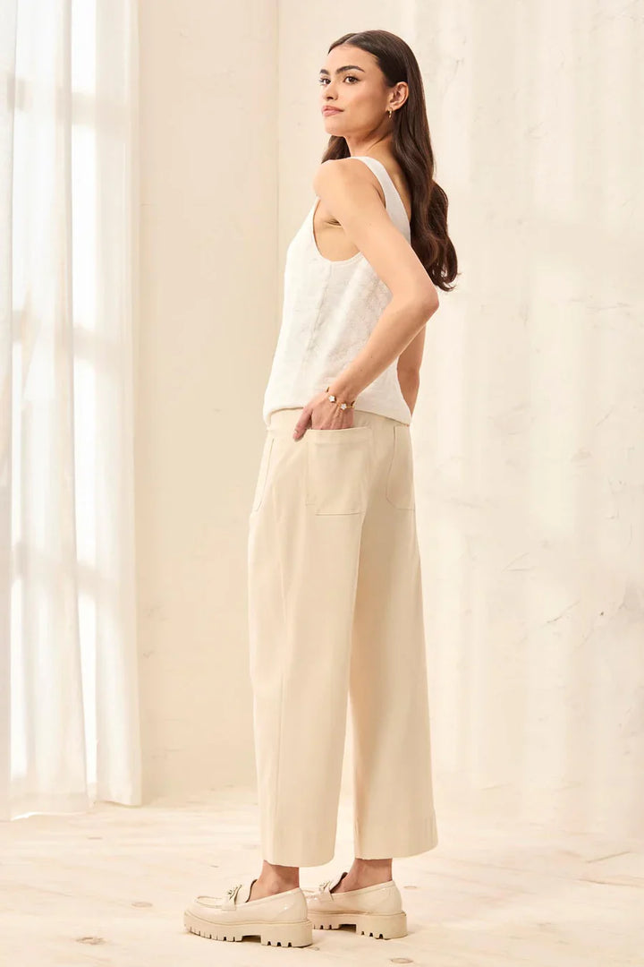 Signature Stretch Twill Button‑Front Wide‑Leg Ankle Pants