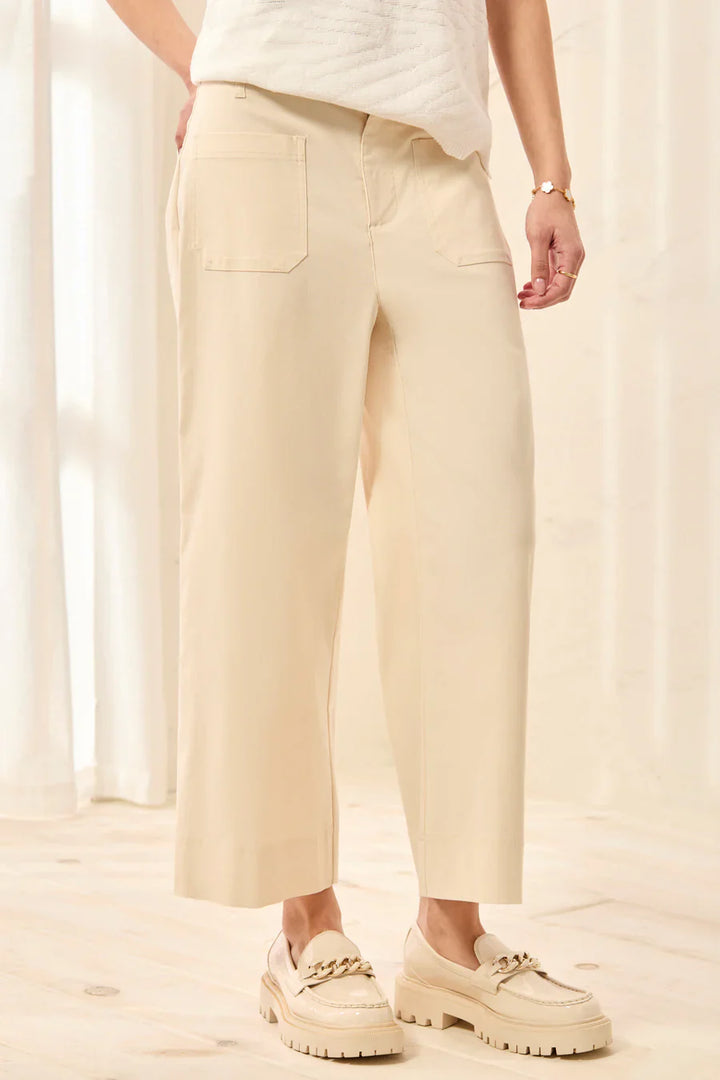 Signature Stretch Twill Button‑Front Wide‑Leg Ankle Pants
