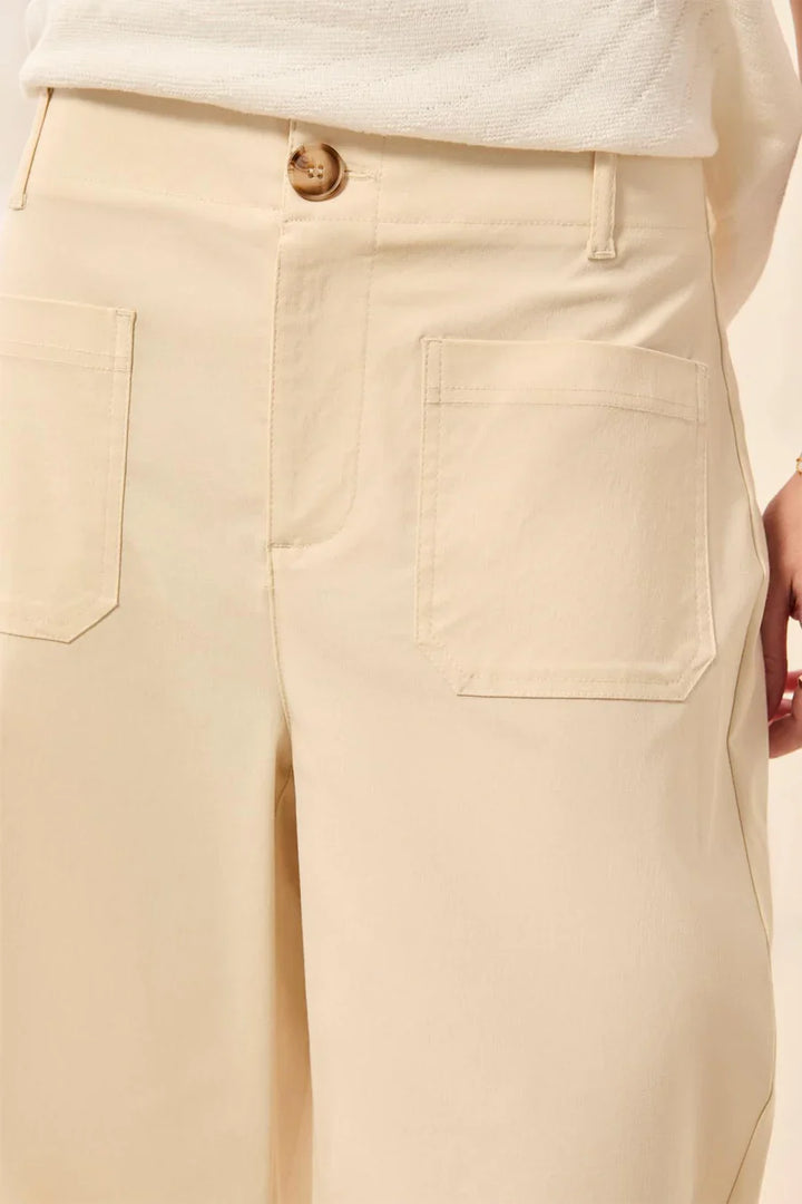 Signature Stretch Twill Button‑Front Wide‑Leg Ankle Pants