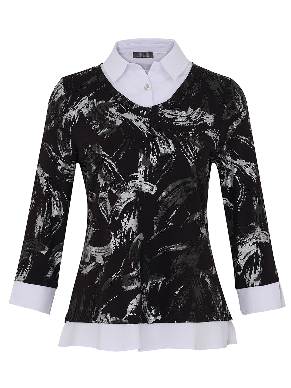 Brush Strokes Top With Blouse Inset