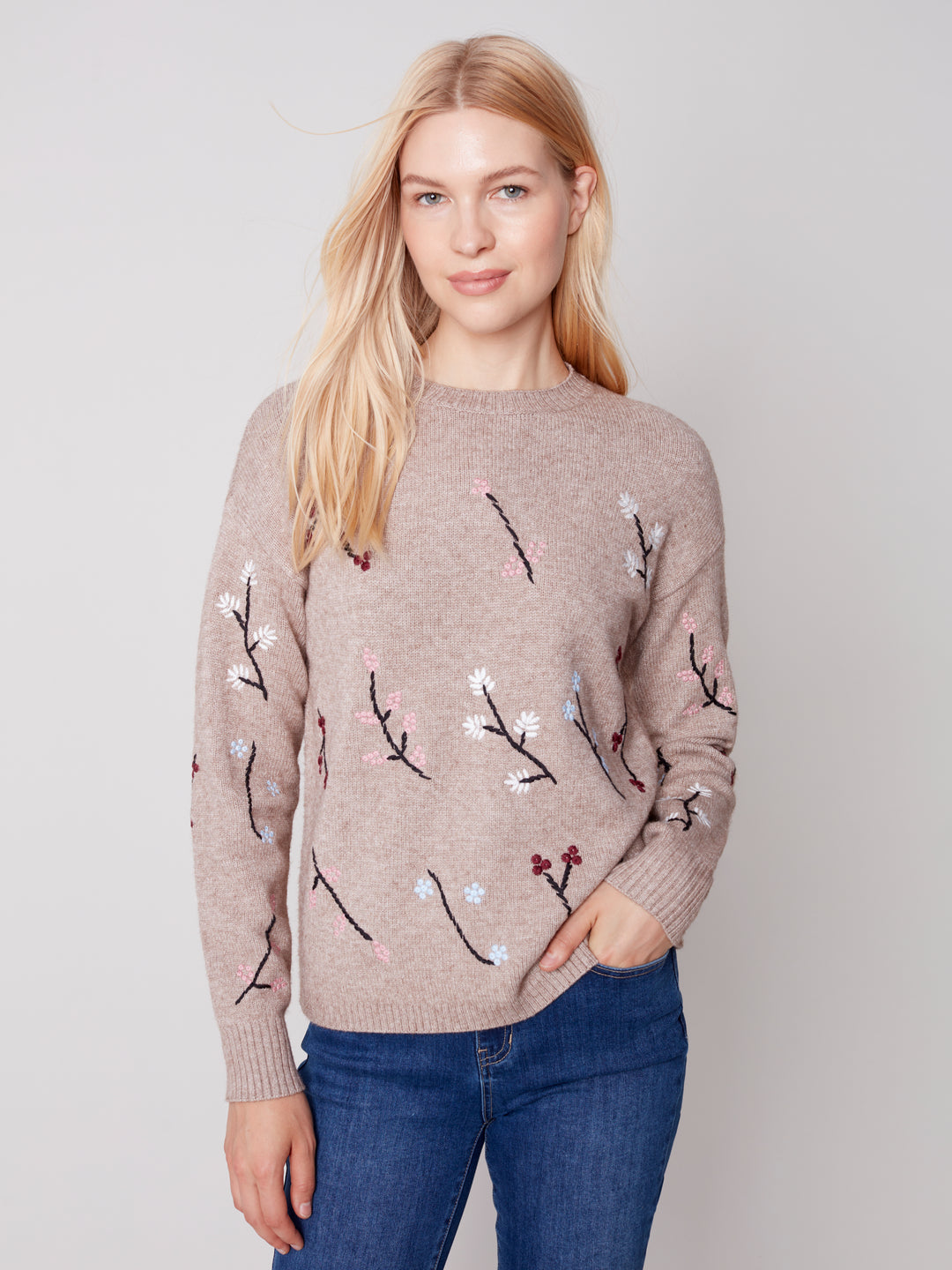 Plush Knit Floral Print Long Sleeve Top