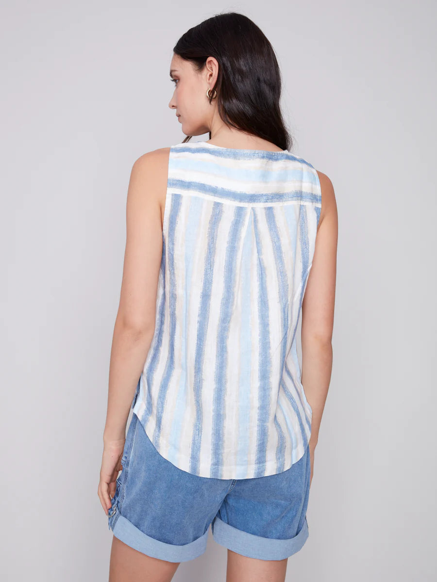 Sleeveless Striped Linen Top