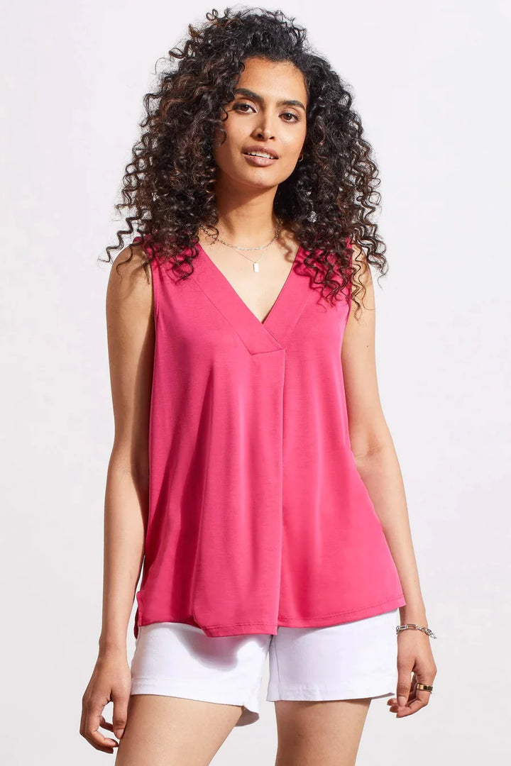 Sleeveless V-Neck Top With Pleat