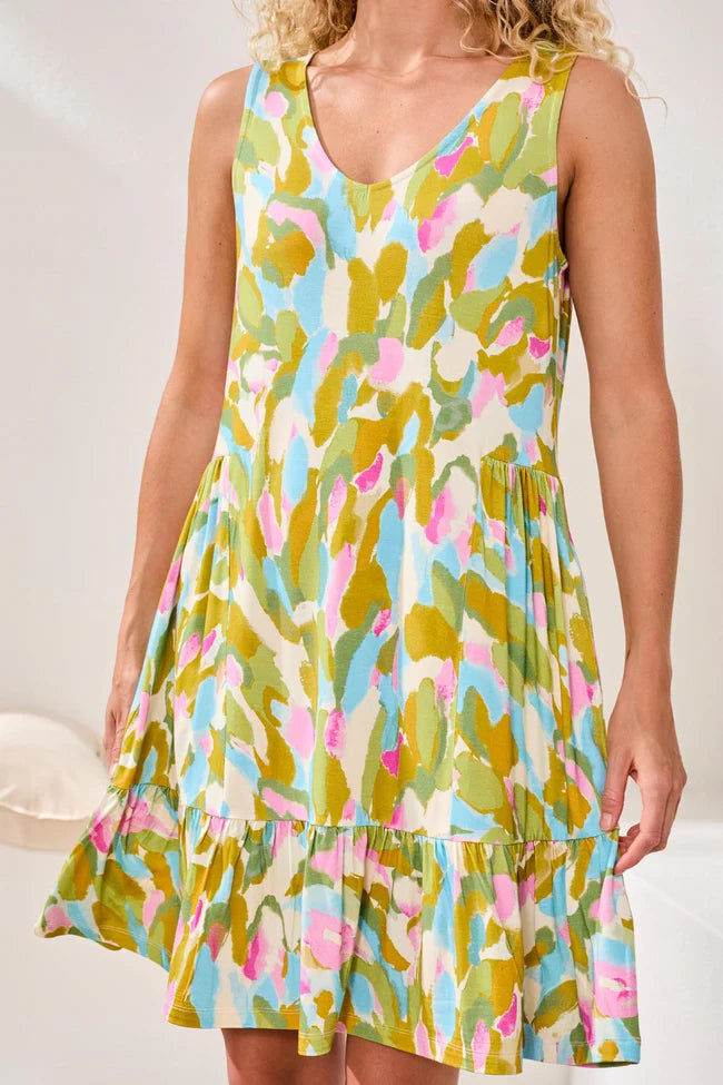 Soft Slub Knit Sleeveless V-Neck Dress