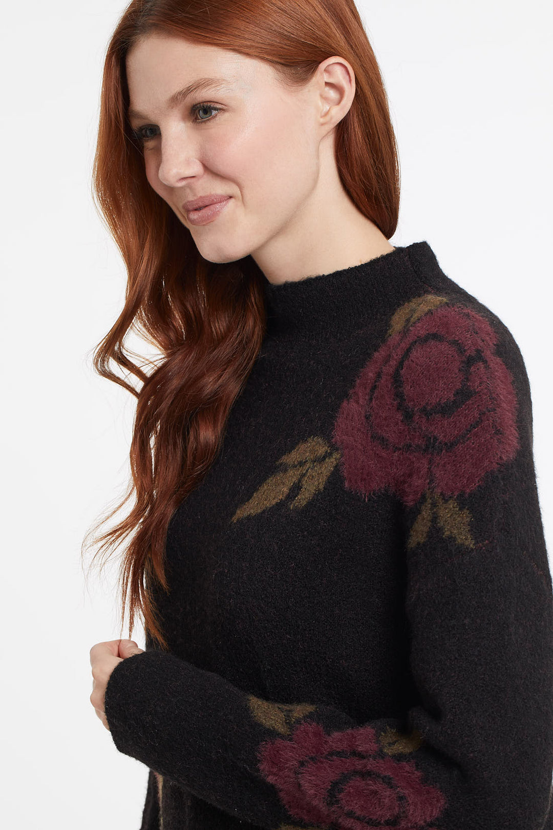 Floral Eyelash Funnel Neck Sweater