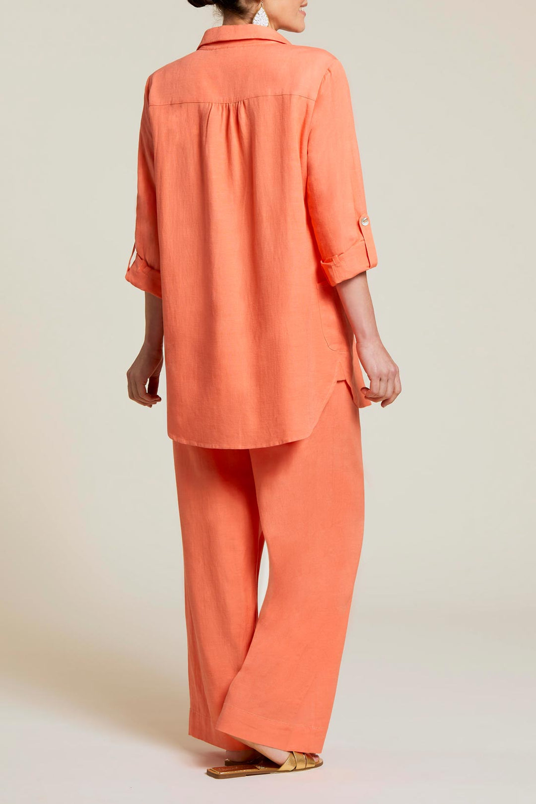 Roll Long Sleeve Linen Tunic With Pocket