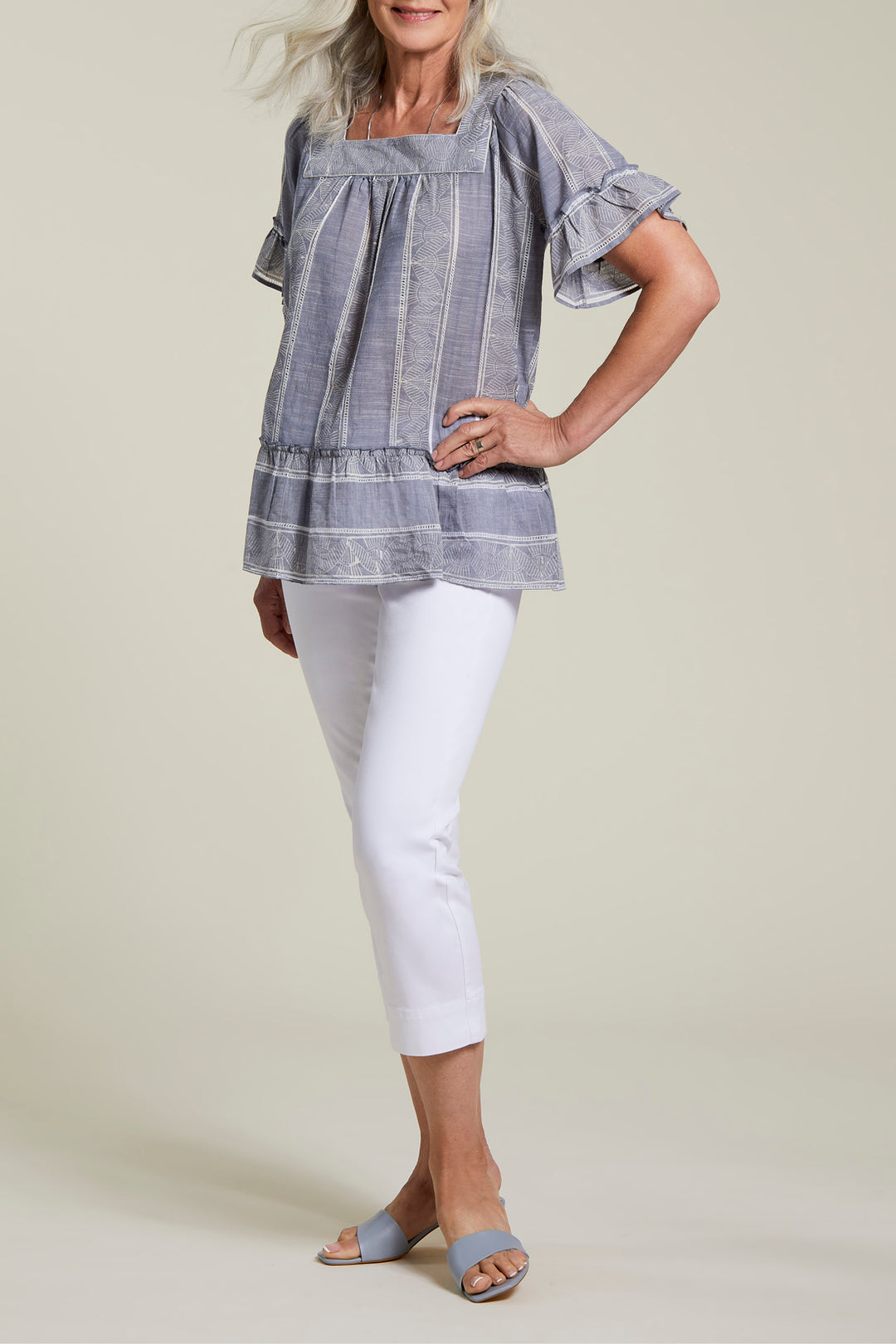 Square Neck Blous With Frill Elbow Sleeve