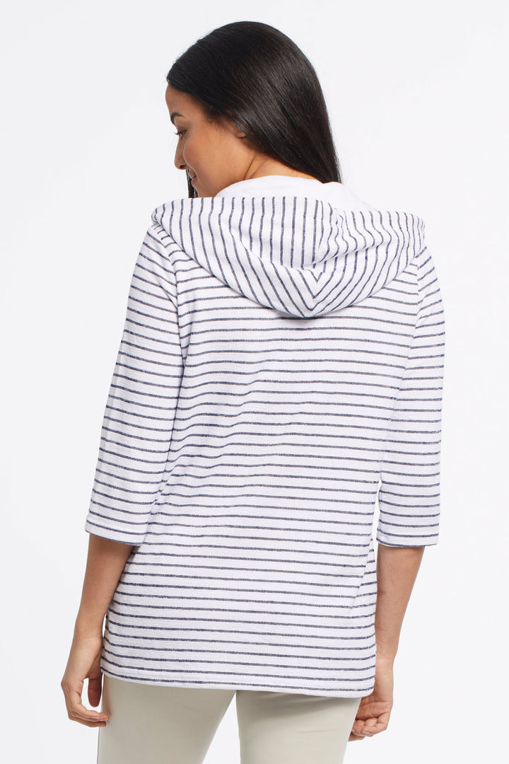 3/4 Sleeve Striped Knit Hoodie