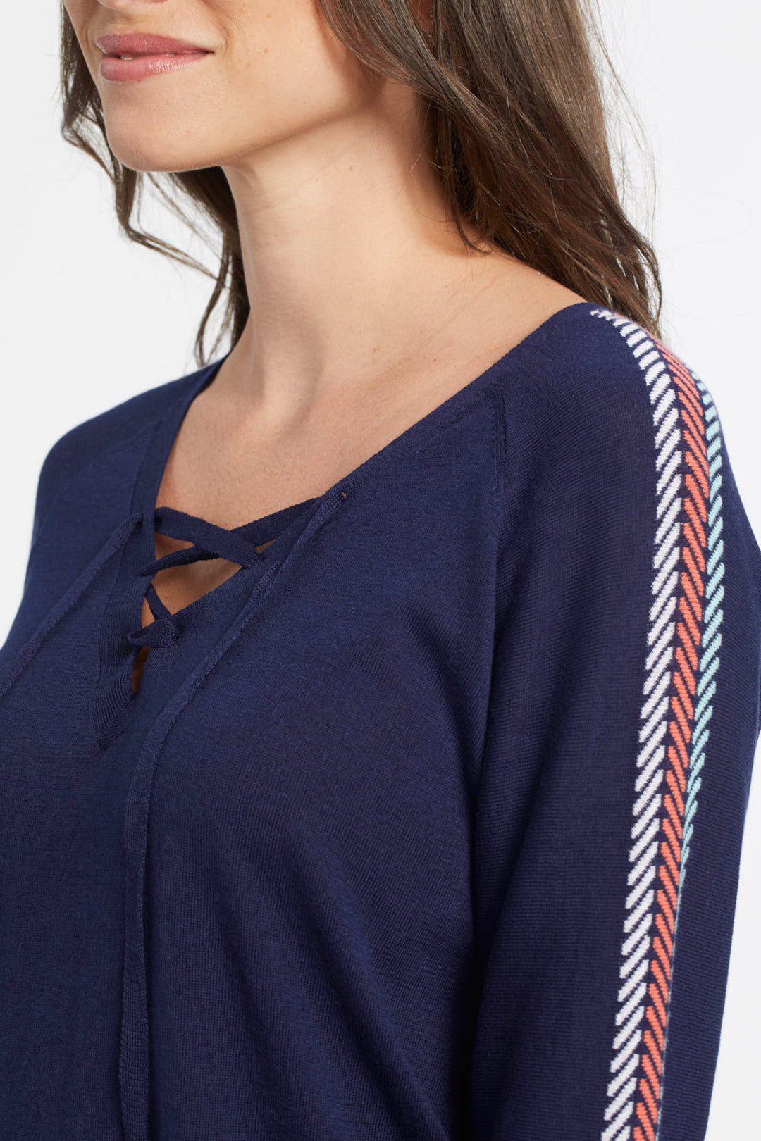 3/4 Sleeve Lace Up Sweater