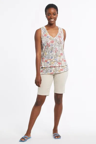 Sleeveless Print Top With Double Frill