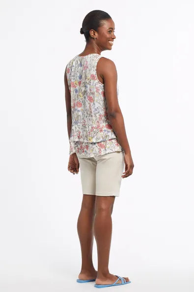 Sleeveless Print Top With Double Frill