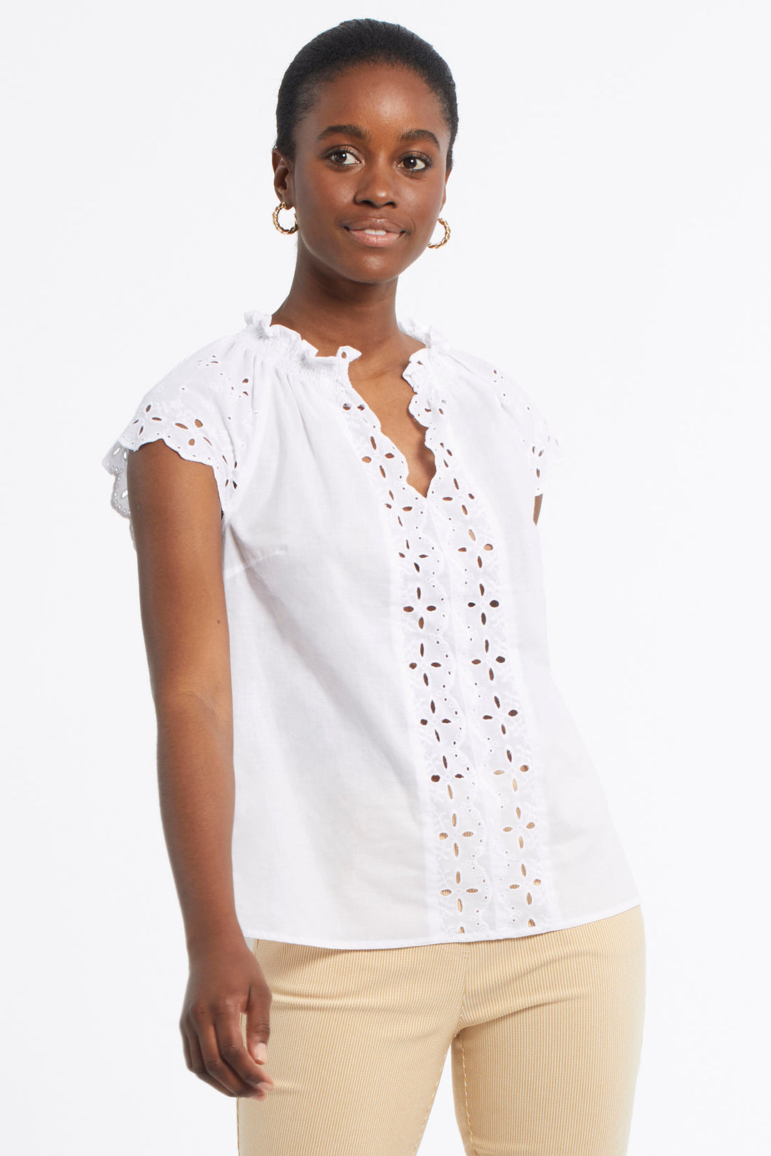 Cap Sleeve Blouse With Smocking