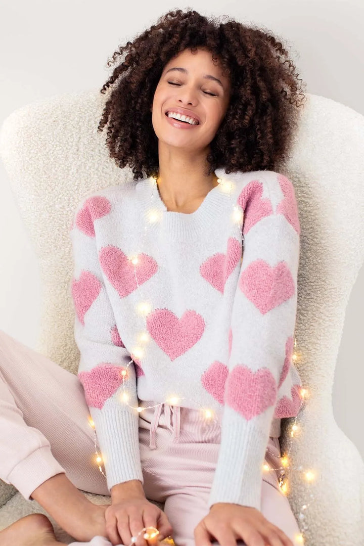 Boucle Heart Soft Yarn Sweater
