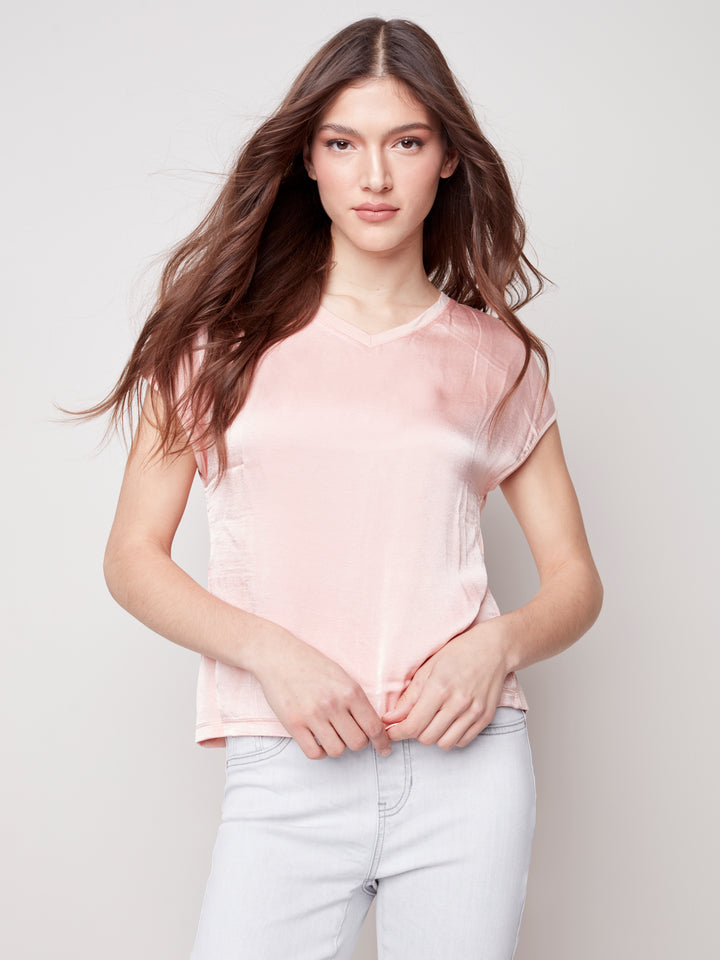 Short Sleeve Jersey V-Neck Top