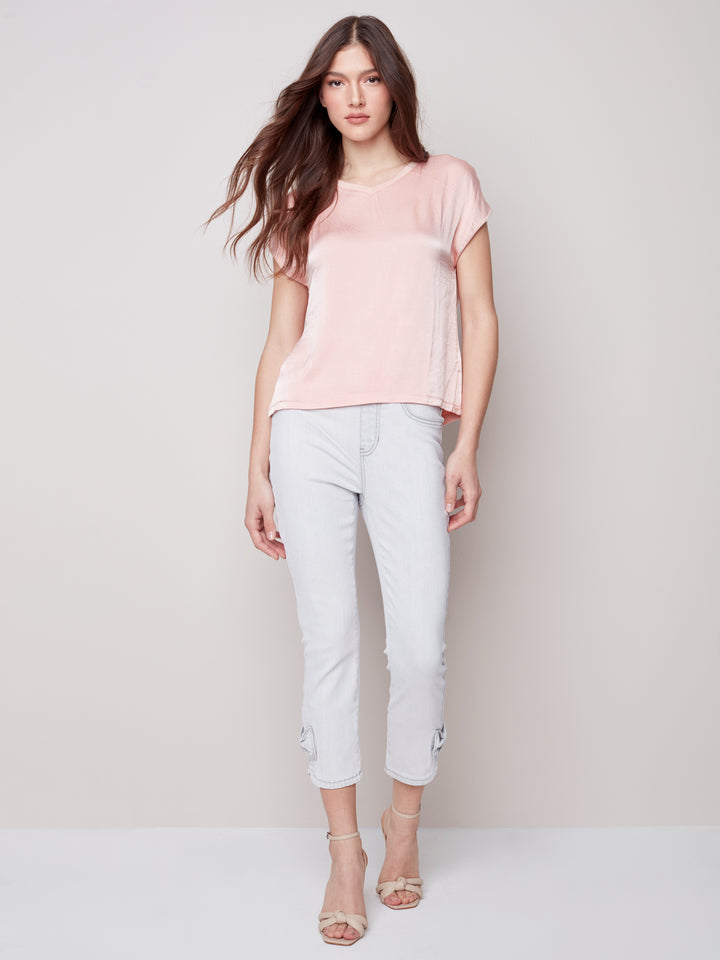 Short Sleeve Jersey V-Neck Top