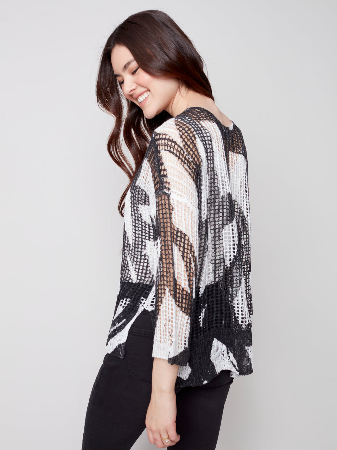 Print Long Sleeve Sweater With Hem Detail
