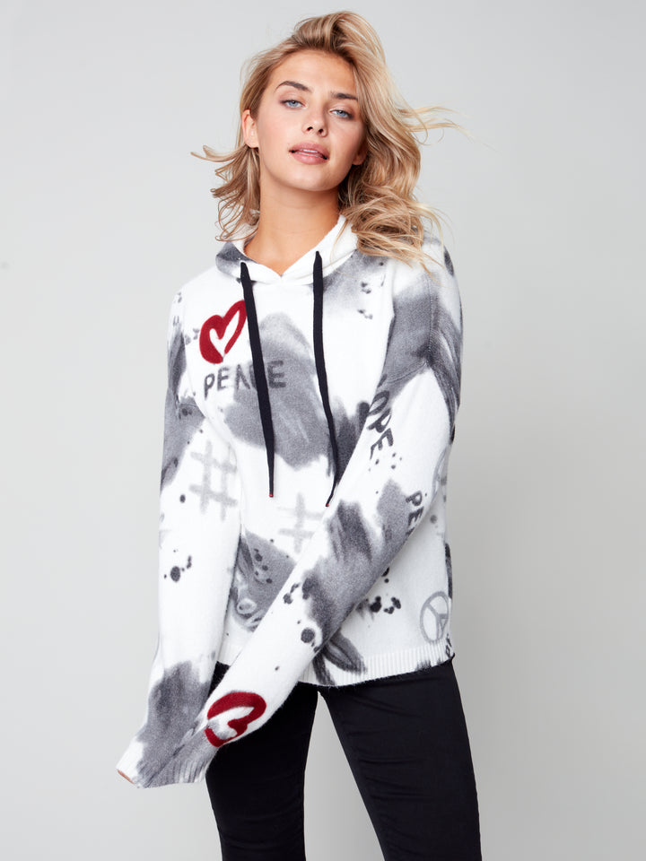Abstract Hooded Knit Sweater
