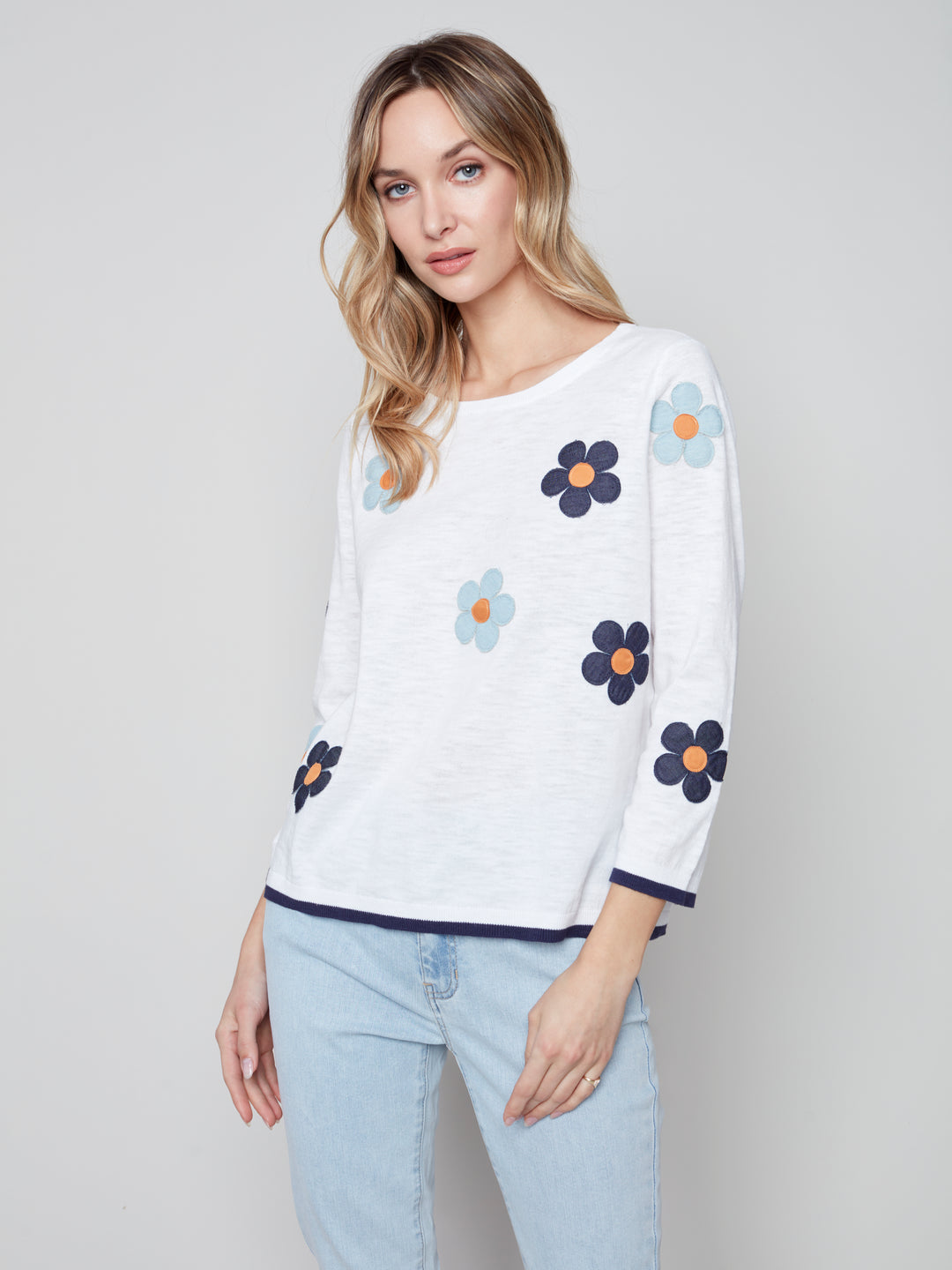Long Sleeve Top With Flower Applique