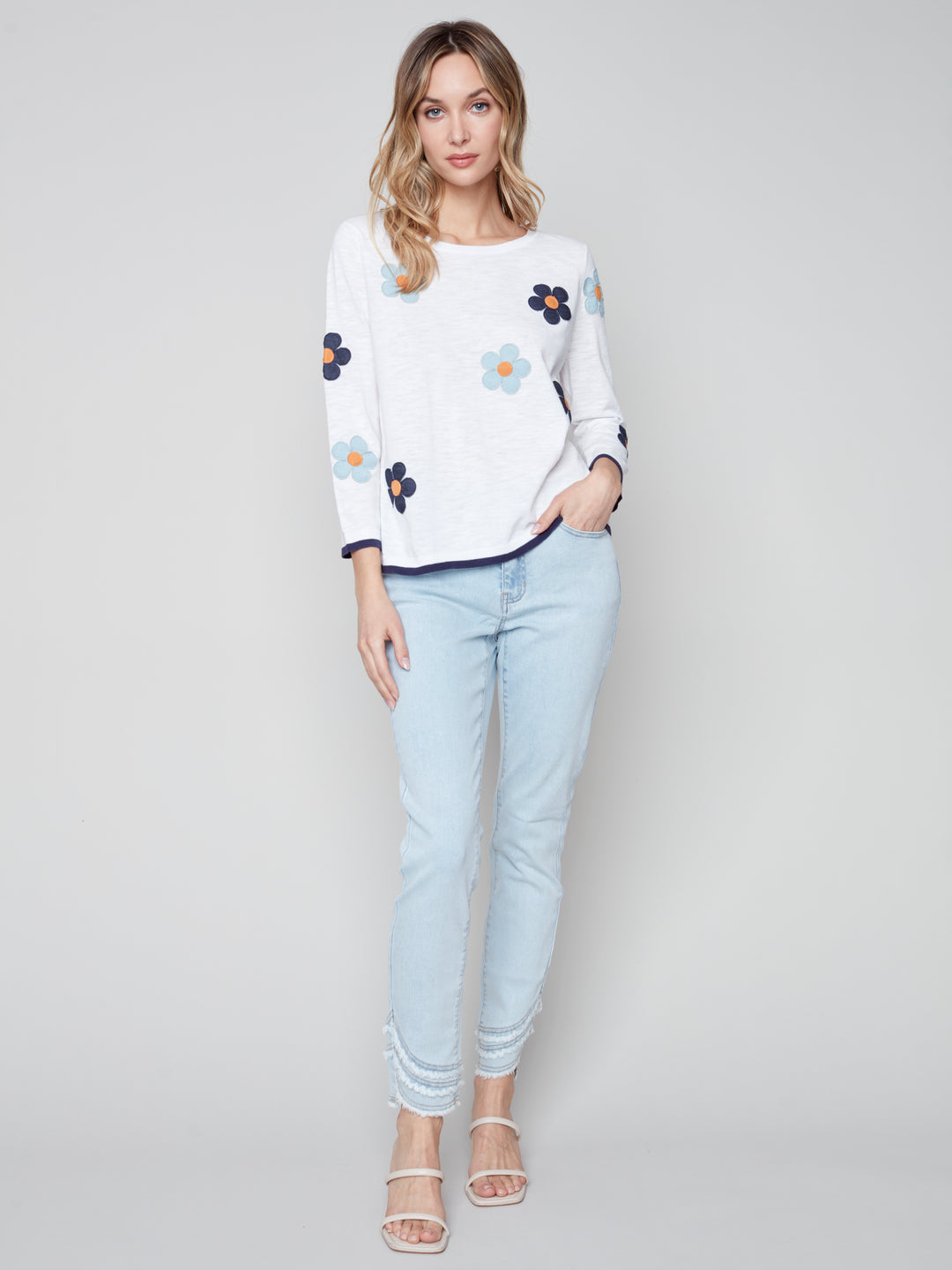 Long Sleeve Top With Flower Applique