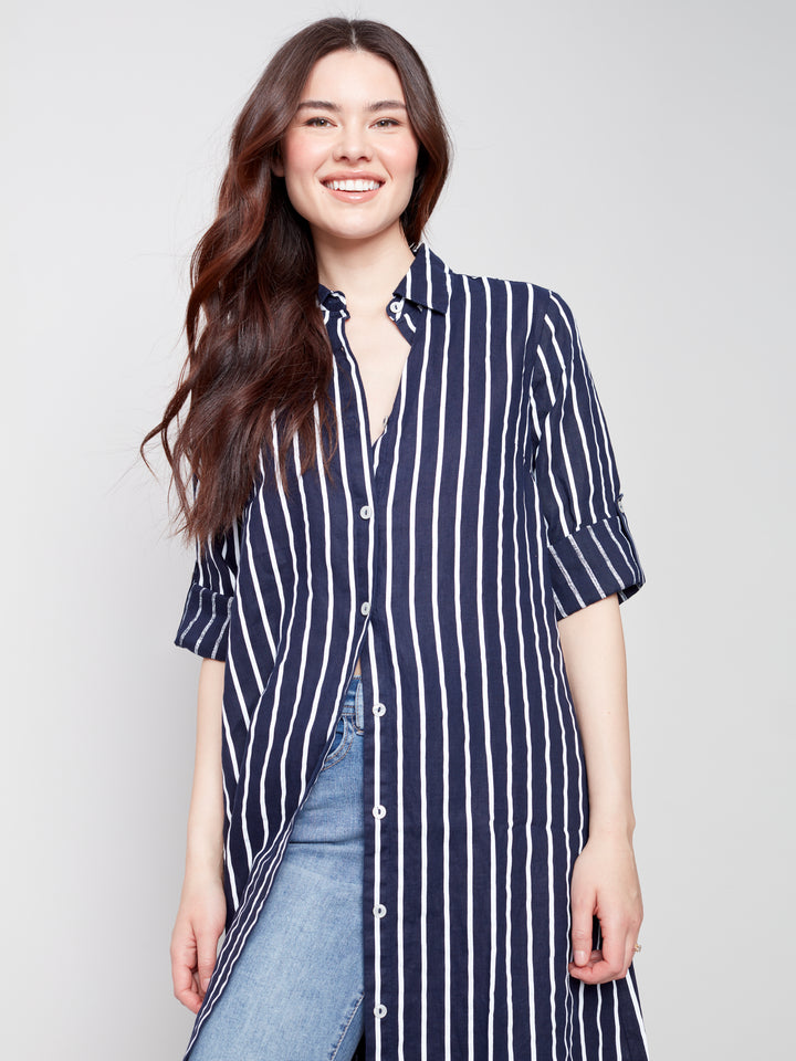 Striped Linen Maxi Shirtdress