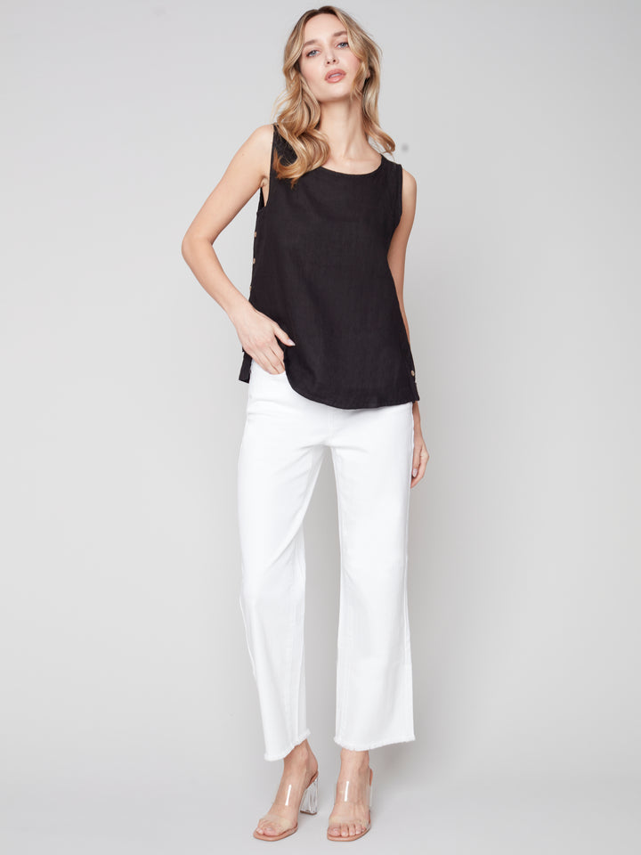 Sleeveless Linen Top With Side Buttons