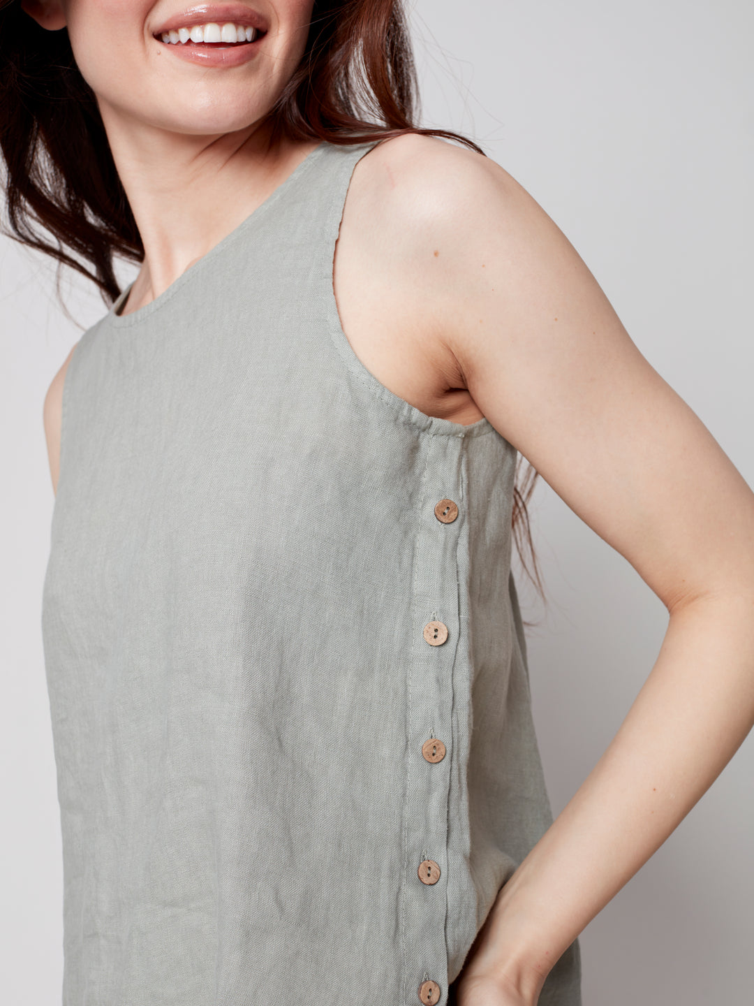 Sleeveless Linen Top With Side Buttons