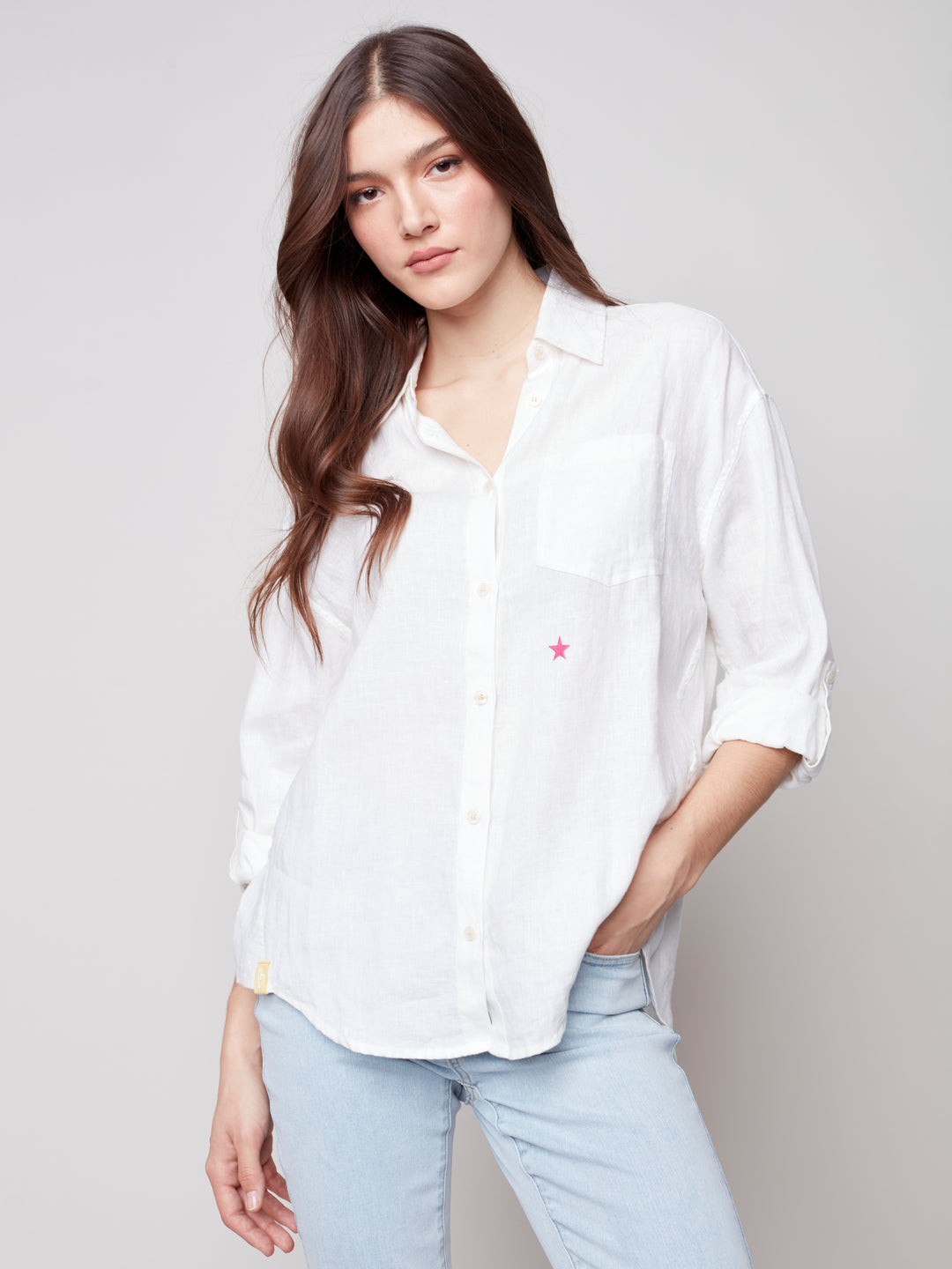 Long Sleeve Star Print Linen Shirt