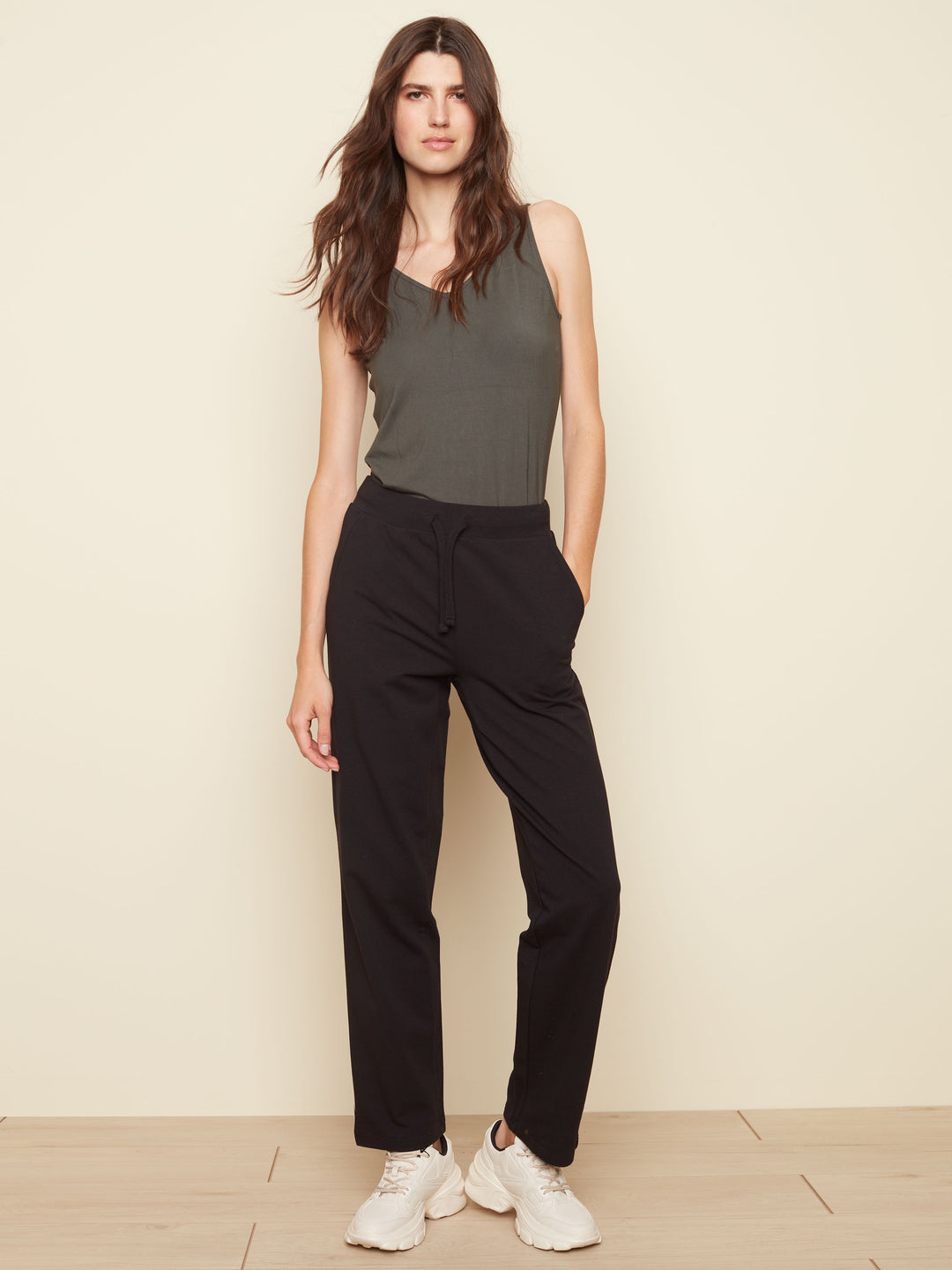Pull on drawstring french terry pants