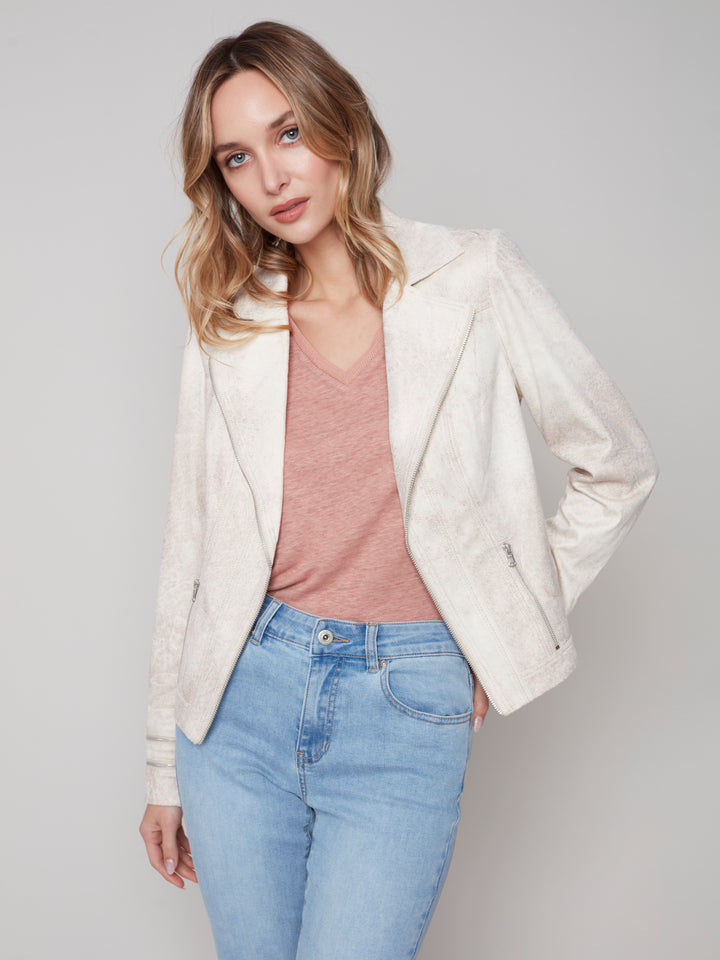 Faux Leather Jacket With Contrast Detail